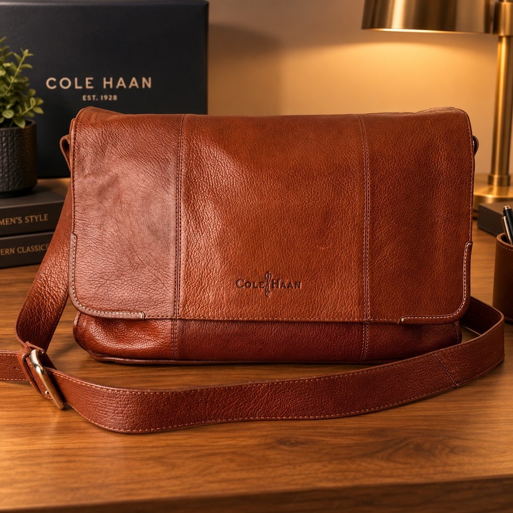 Cole Haan Brown Leather Briefcase Messenger Bag Vintage